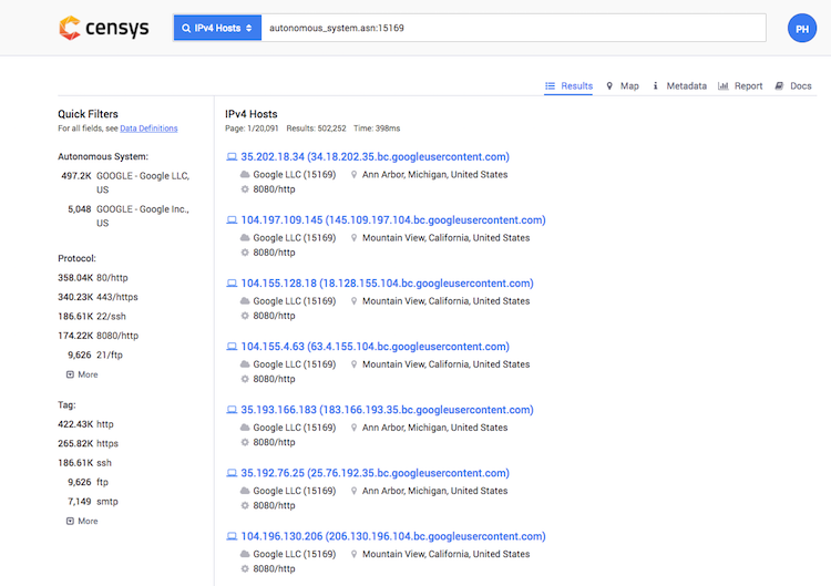 Google Censys search