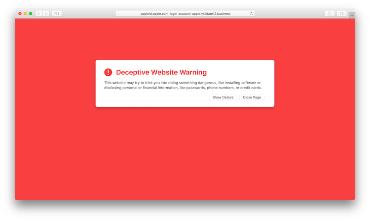 Safari Deceptive Website Warning