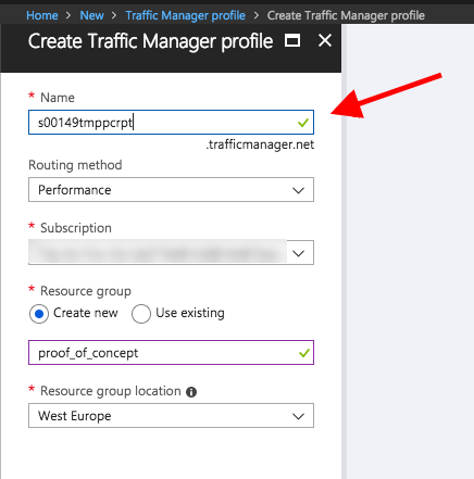 Traffic Manager profile creation