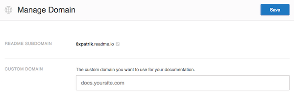 Readme.io Custom Domain setting